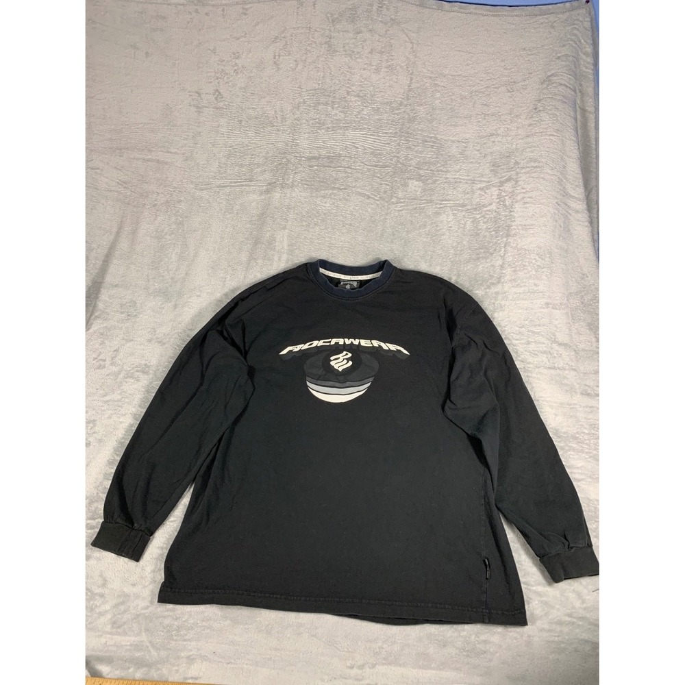 Rocawear Rockwear Long Sleeve Shirt Mens XXL Black Crew Neck Cotton